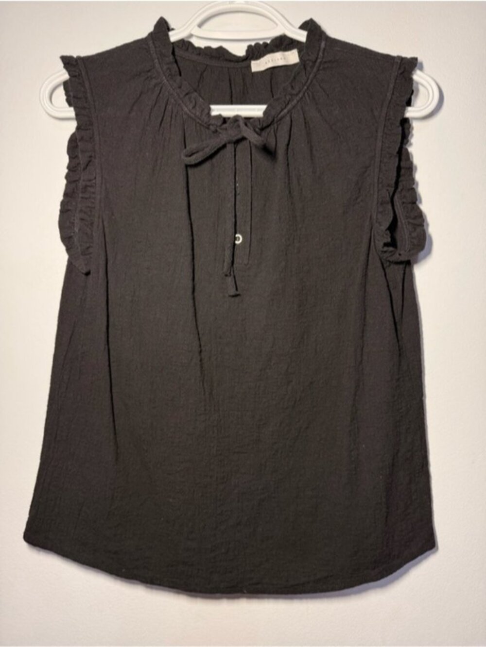 All:Row Women's Black Ruffled Tie-Front Sleeveless Camisole Cotton Linen size S